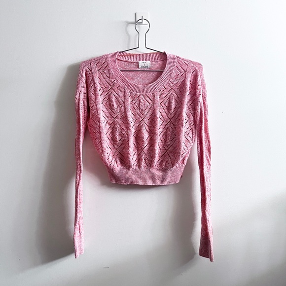 Urban Outfitters Sweaters - PINS & NEEDLES CROPPED POINTELLE KNIT SWEATER (CORAL PINK)